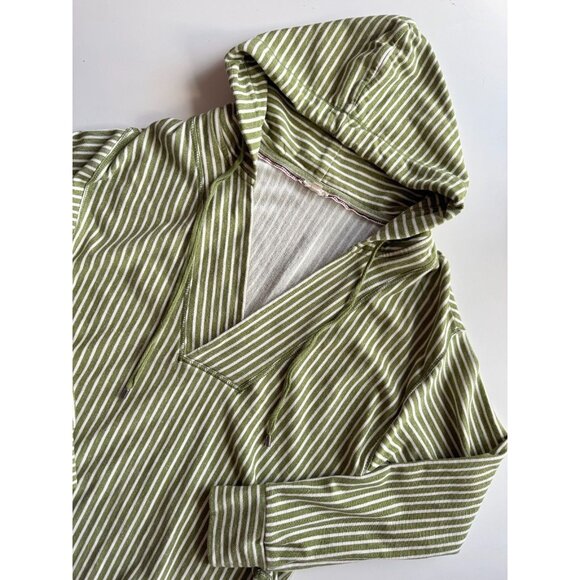 PILCRO Wharfside Green Striped Cotton Terry V-Neck Hooded Sweatshirt, Size S - Picture 6 of 14